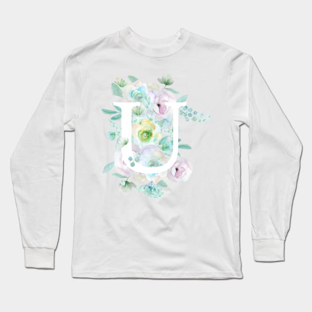 Botanical alphabet U green and purple flowers Long Sleeve T-Shirt by colorandcolor